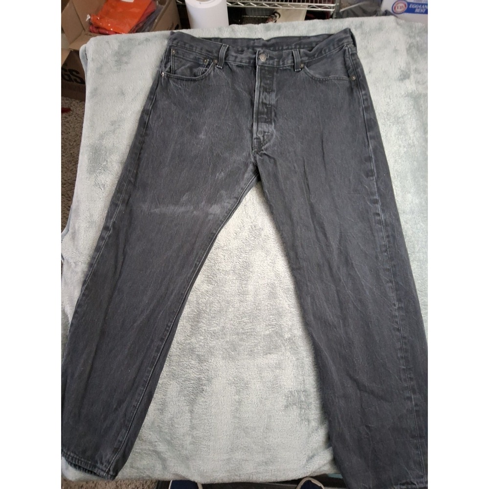 Mens‎ Levi's 501 Black Button Fly Jeans 38x32  Black Denim Preppy Style 501s